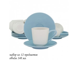 Набор кофейных пар 12 предметов на 6 персон 140мл Lenardi голубой 109-101