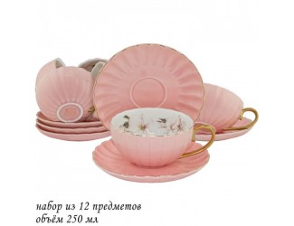 Набор чайных пар на 6 персон 12 предметов 250мл Lenardi розовый 109-104