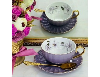 Набор чайных пар на 6 персон 12 предметов 250мл Lenardi фиолетовый 109-105