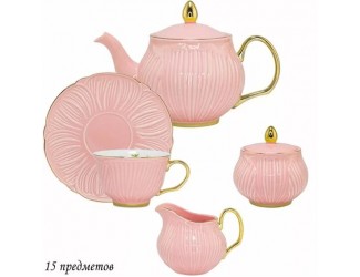 Чайный сервиз на 6 персон 15 предметов Lenardi розовый 109-112