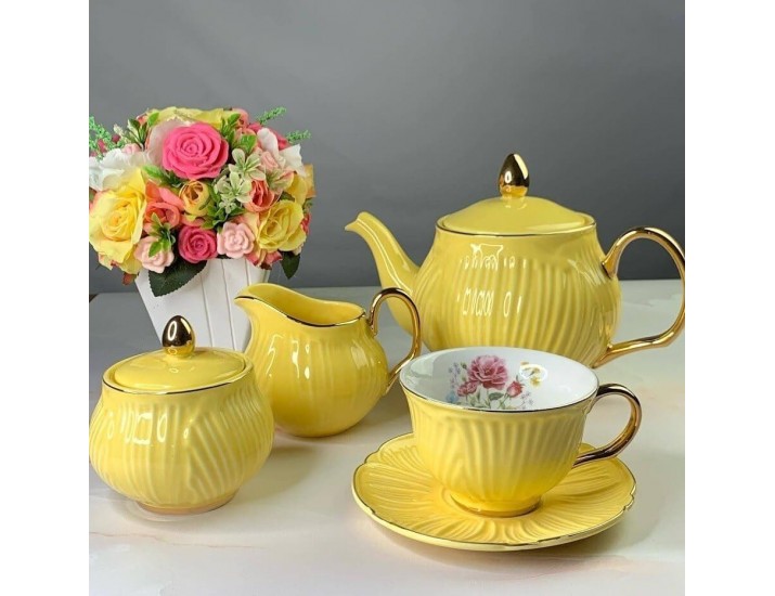 Чайный сервиз на 6 персон 15 предметов Lenardi 109-114 жёлтый