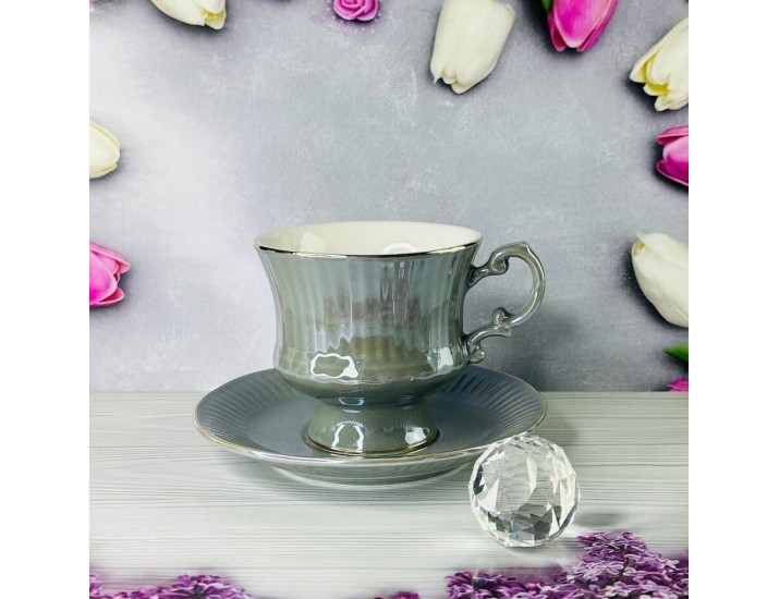 Набор кофейных пар на 6 персон 12 предметов 130мл Lenardi 109-135 серый