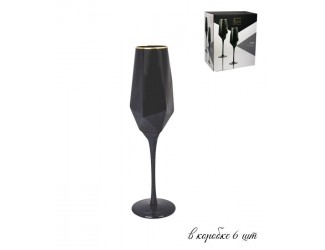 Набор из 6 фужеров для шампанского Lenardi Diamond 450мл чёрный 121-011