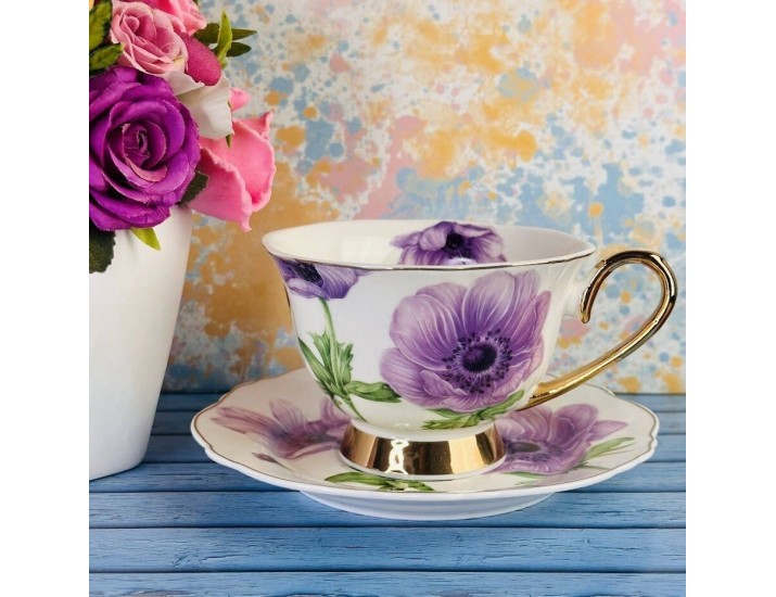 Набор чайных пар на 6 персон 12 предметов 240мл Lenardi 122-016 Лютики