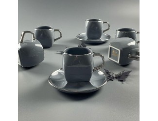Набор кофейных пар на 6 персон 12 предметов 120мл Lenardi 122-105 серый
