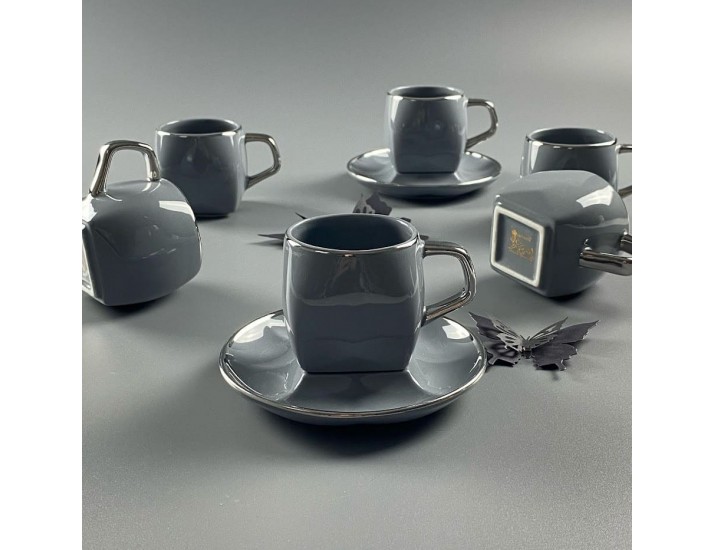 Набор кофейных пар на 6 персон 12 предметов 120мл Lenardi 122-105 серый