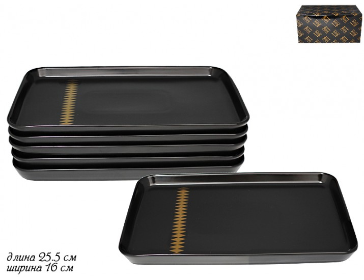 Набор из 6 прямоугольных тарелок 25.5см Lenardi Tekito чёрный 133-035