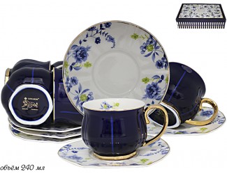 Набор чайных пар 12 предметов Lenardi синий 133-109