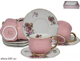Набор чайных пар 12 предметов Lenardi розовый 133-113