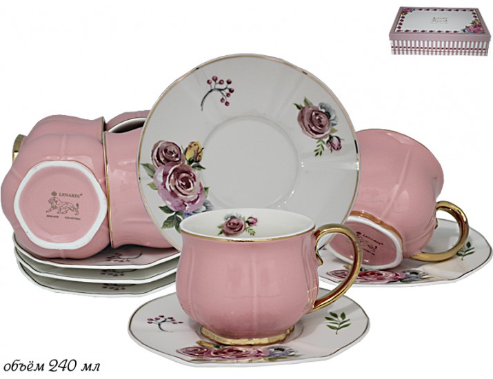 Набор чайных пар 12 предметов Lenardi розовый 133-113