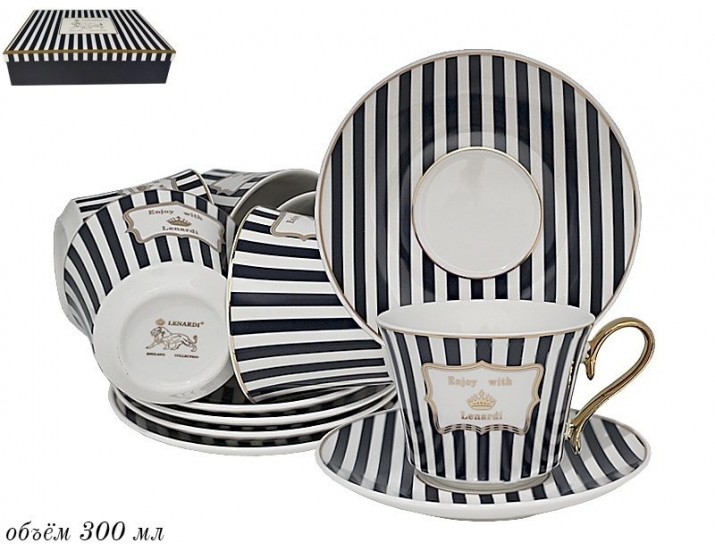Набор чайных пар на 6 персон 12 предметов Lenardi полоска 133-187
