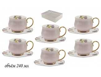 Набор чайных пар на 6 персон 12 предметов Lenardi бледно-розовый 133-208