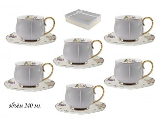 Набор чайных пар на 6 персон 12 предметов Lenardi серый 133-209