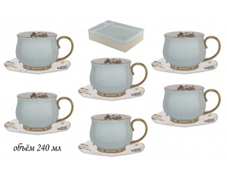 Набор чайных пар на 6 персон 12 предметов Lenardi бледно-голубой 133-210
