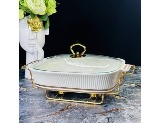 Сервировочный мармит 33см на подставке Lenardi Эллада 133-283 белый