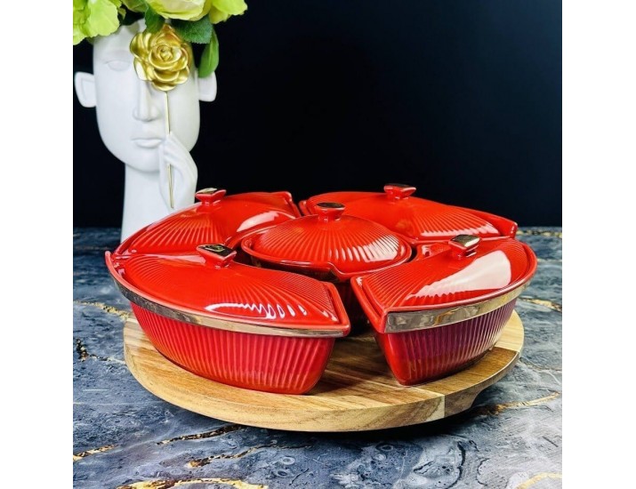 Менажница 30,5см ЭЛЛАДА на вращающейся подставке Lenardi Эллада 133-287 красная