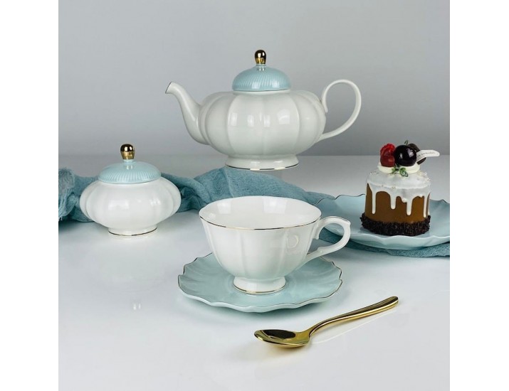 Чайный сервиз на 6 персон 22 предметов Lenardi 133-412 голубой