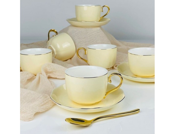 Набор чайных пар на 6 персон 12 предметов 240мл Lenardi 3-419 жёлтый
