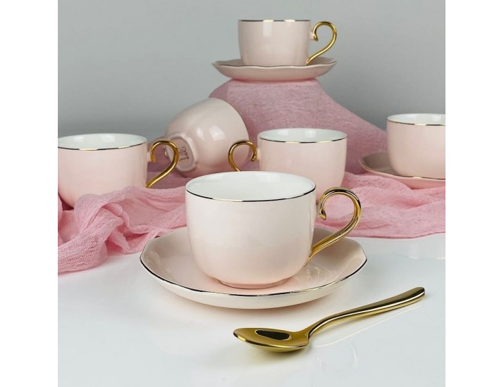 Набор чайных пар на 6 персон 12 предметов 240мл Lenardi 133-420 розовый