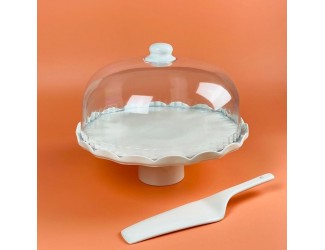 Тортовница 28см на ножке с крышкой и лопаткой Lenardi Шармель 133-430