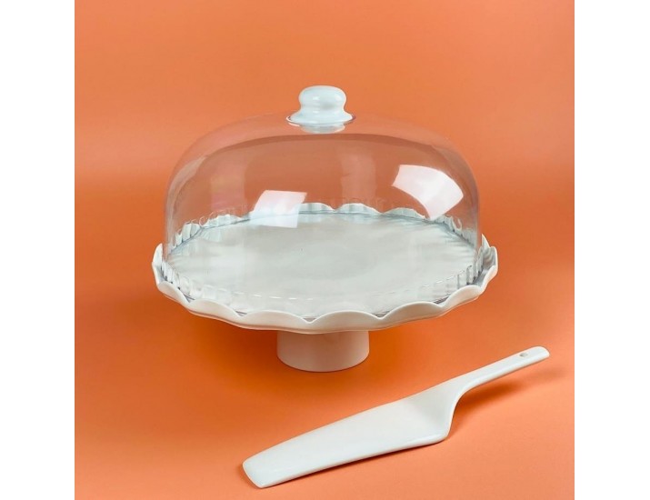 Тортовница 28см на ножке с крышкой и лопаткой Lenardi Шармель 133-430