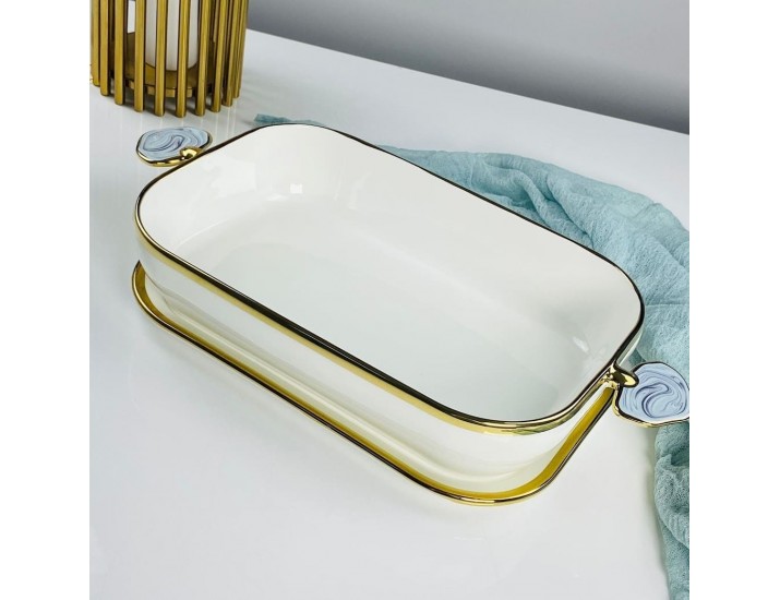 Прямоугольное блюдо 43х22х7,5см с крышкой/блюдо Lenardi Лазурит 133-473