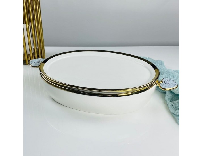 Овальное блюдо 44х25,5х7,5см с крышкой/блюдо Lenardi Лазурит 133-474