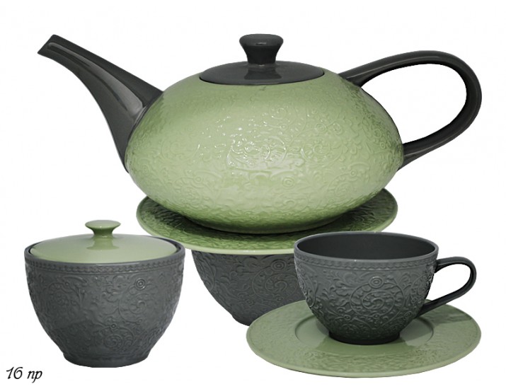 Чайный сервиз на 6 персон 16 предметов Lenardi GREENBLACK135-015