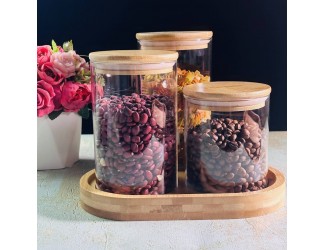 Набор из 3 банок для сыпучих продуктов 700/900/1050мл на подставке Lenardi 139-063