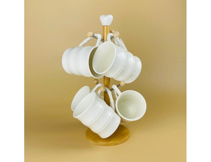 Набор 6 кружек 340мл на подставке Lenardi Bamboo 140-153