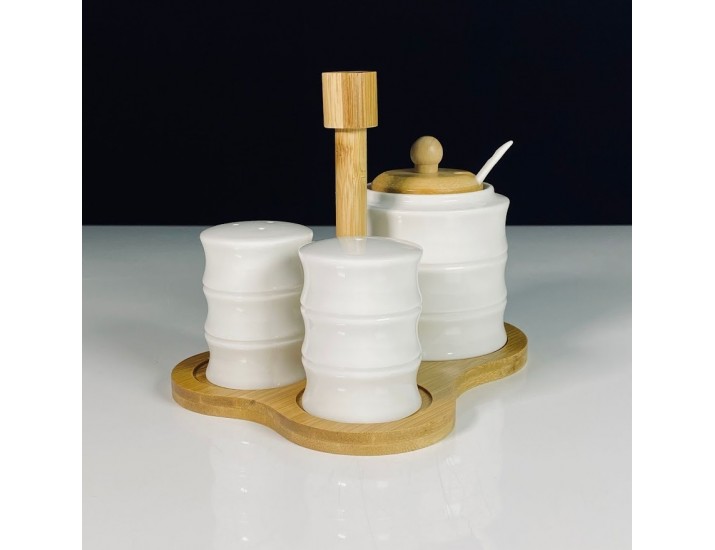 Набор для специй с сахарницей 300мл на подставке Lenardi Bamboo 140-158