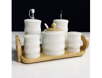 Набор для специй с сахарницей и бутылки для масла/уксуса 5пр. на под-ке Lenardi Bamboo 140-162