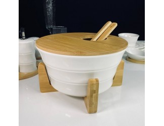 Набор салатник 25см. с 2 ложками и крышкой на подставке Lenardi Bamboo 140-167