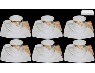 Набор чайных пар на 6 персон 12 предметов Lenardi Золотой орнамент 145-096