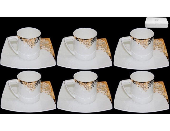 Набор чайных пар на 6 персон 12 предметов Lenardi Золотой орнамент 145-096