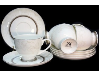 Набор чайных пар на 6 персон 12 предметов Lenardi Серый шёлк 145-139