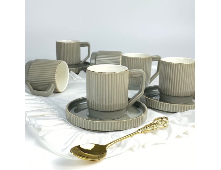 Набор кофейных пар на 6 персон 12 предметов 120мл Lenardi 155-003 серый