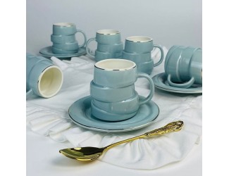 Набор кофейных пар на 6 персон 12 предметов 140мл Lenardi 155-012 голубой