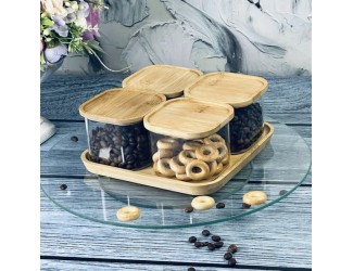 Набор из 4 банок для сыпучих продуктов на подставке Lenardi 160-236