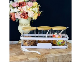 Набор для специй 3пр. 480 мл с ложками на металлической подставке Lenardi 160-242