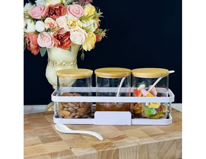 Набор для специй 3пр. 480 мл с ложками на металлической подставке Lenardi 160-242