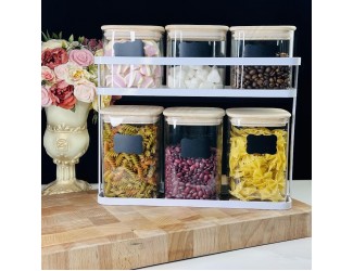 Набор из 6 банок для сыпучих продуктов на металлической подставке Lenardi 160-243