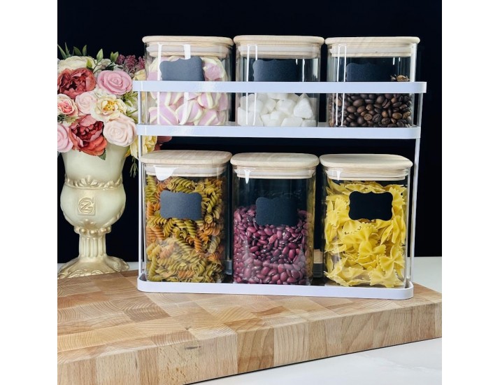 Набор из 6 банок для сыпучих продуктов на металлической подставке Lenardi 160-243