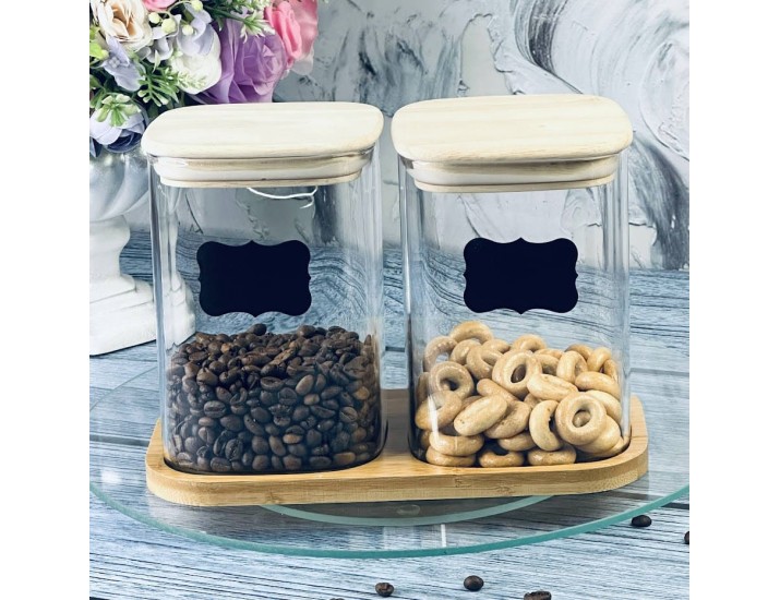 Набор из 2 банок для сыпучих продуктов на подставке Lenardi 160-245
