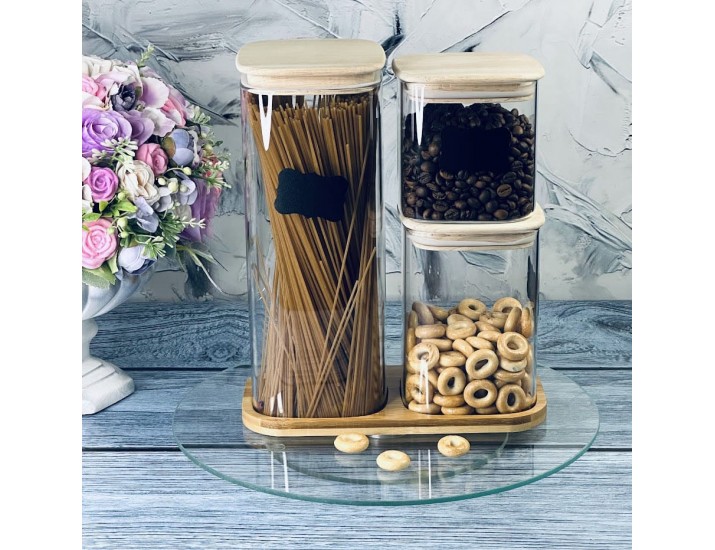 Набор из 3 банок для сыпучих продуктов на подставке Lenardi 160-246