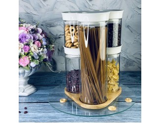 Набор из 5 банок для сыпучих продуктов на подставке Lenardi 160-247