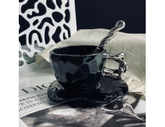 Чашка 280мл с блюдцем и ложкой Lenardi 163-076 чёрная