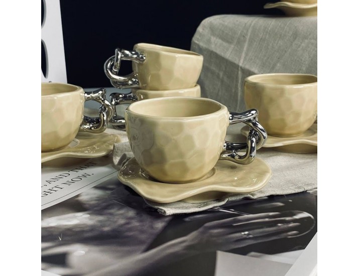 Набор кофейных пар на 6 персон 12 предметов 130мл Lenardi 163-080 бежевый