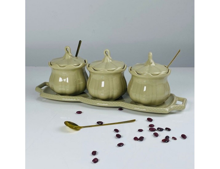 Набор из 3 баночек 250 мл с ложками на подставке Lenardi 164-015 серый