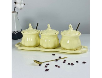 Набор из 3 баночек 250 мл с ложками на подставке Lenardi 164-016 слоновая кость